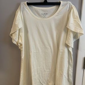 ANYBODY COZY KNIT JERSEY TULIP SLEEVE TEE NATURAL 1X NEW